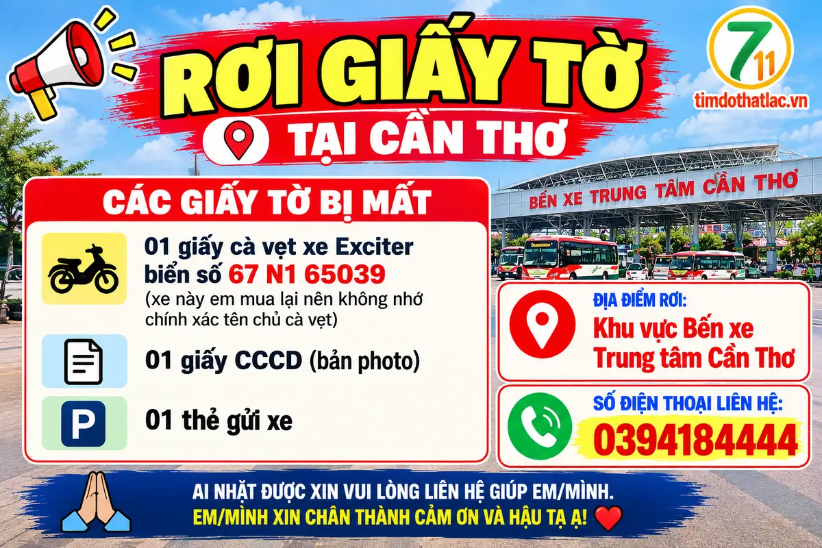 🆘 RƠI VÍ GIẤY TỜ ở Cần Thơ